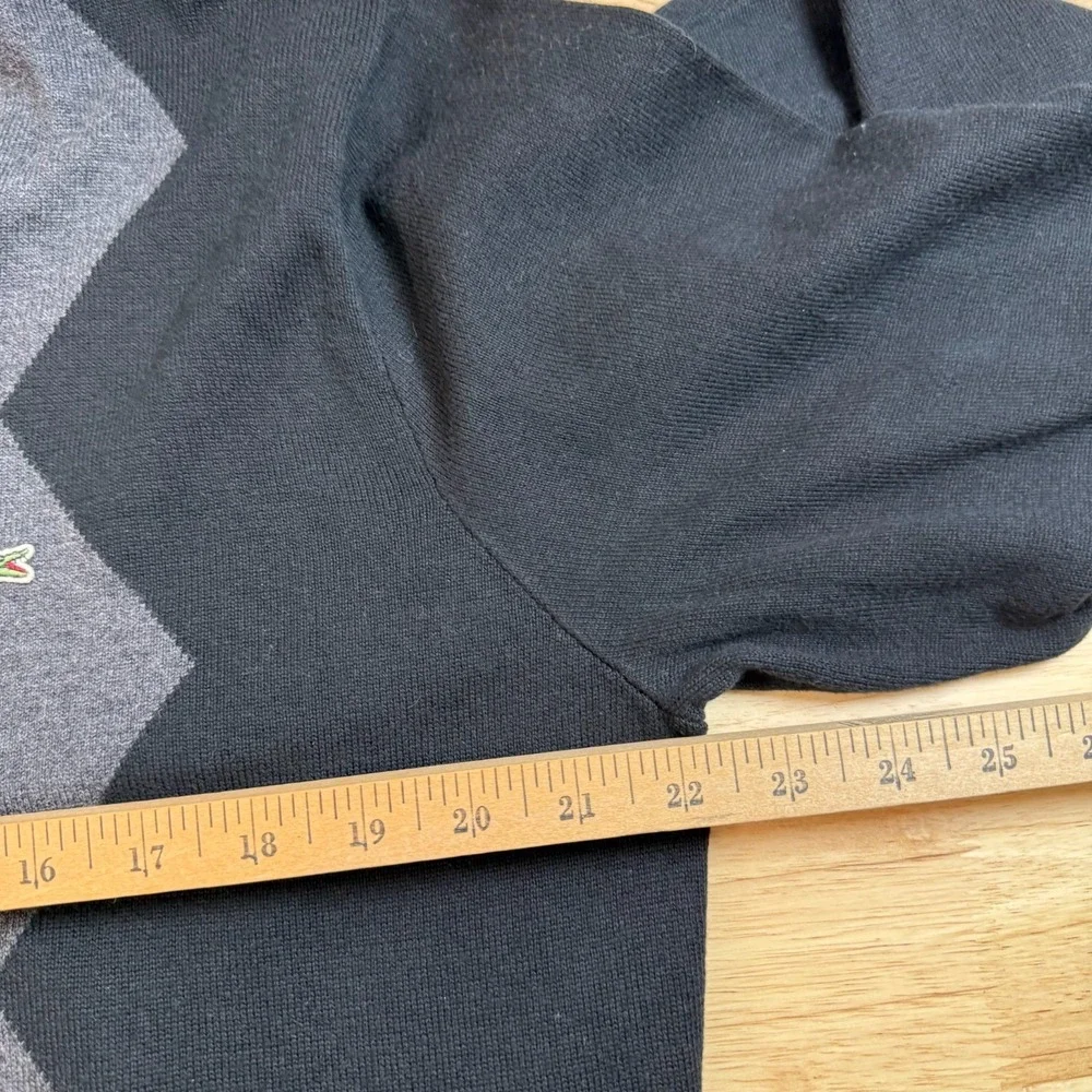Lacoste Pullover Sweater Men's Black Gray Argyle Diamond V-Neck Long Sleeve - XL